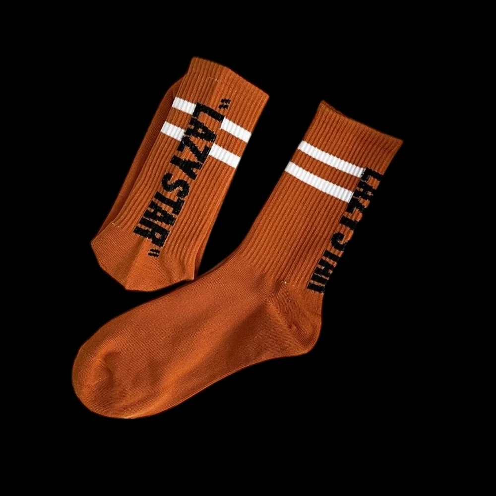 Lazy Star Men's Orange Crew Socks